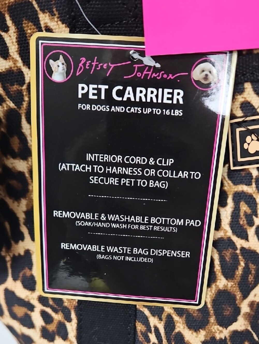 Betsey Johnson Leopard-Print Pet Carrier Tote - Black & Tan - Picture 5 of 8